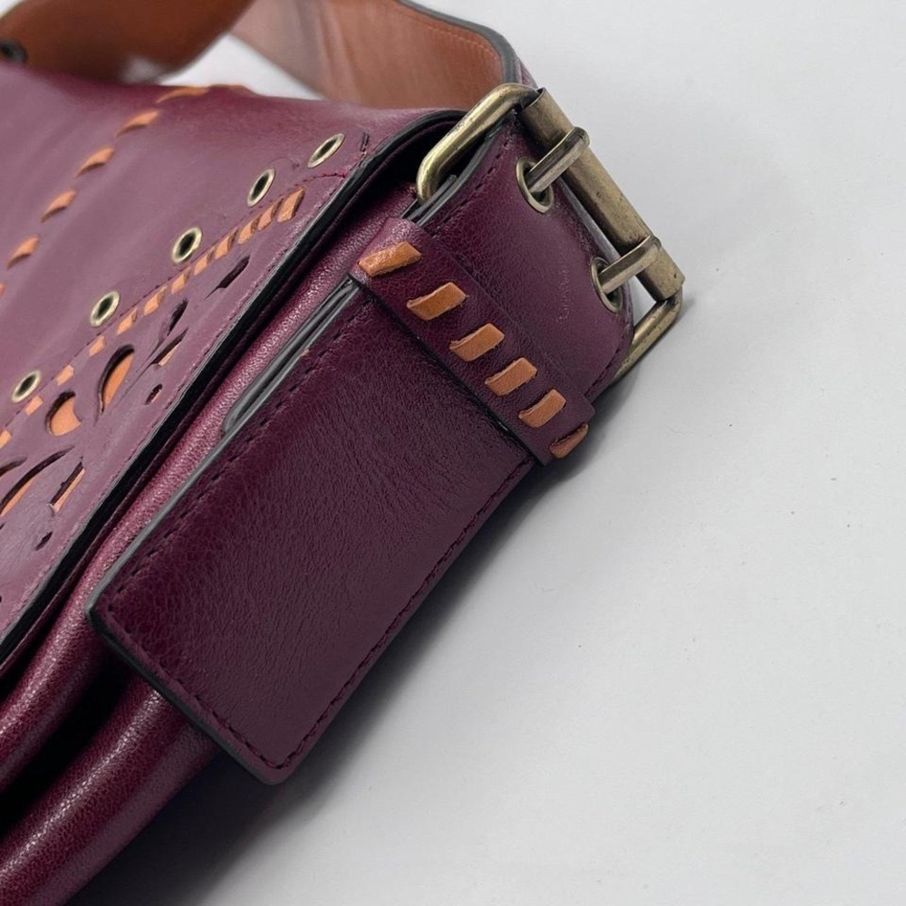 Hype Burgundy Leather Messenger Bag –‎ Cutout Floral Design – Adjustable Strap - Picture 2 of 8